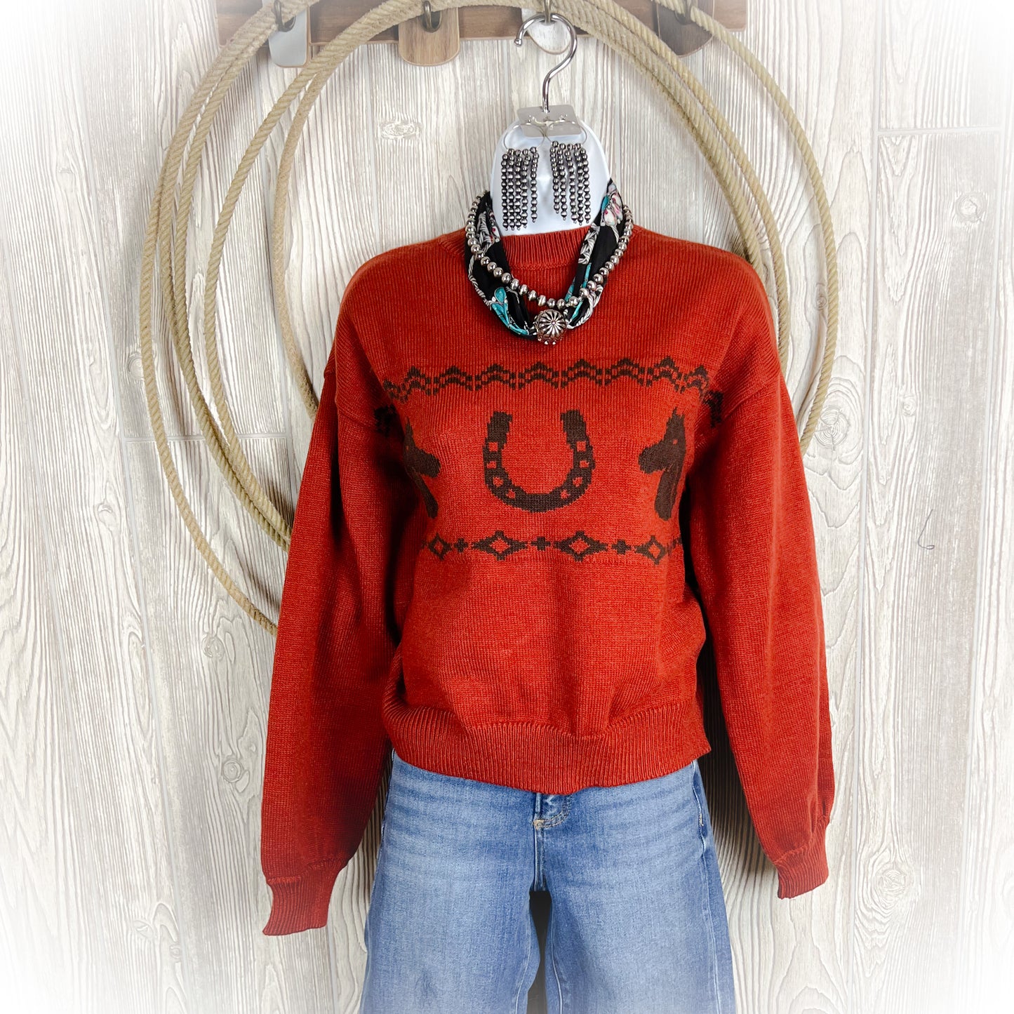 Giddy Up Horse Sweater - Burnt Orange - Western Sweater