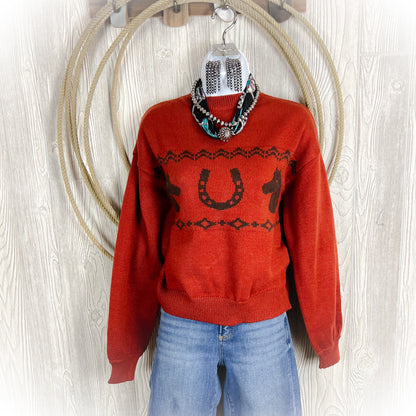 Giddy Up Horse Sweater - Burnt Orange - Western Sweater