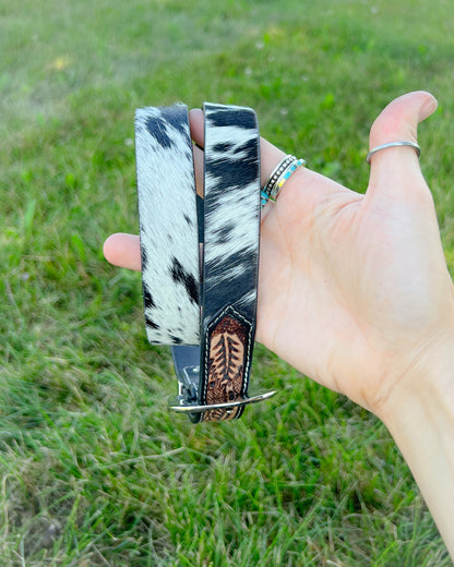 Dreamer Tooled Leather & Cowhide Western Belt