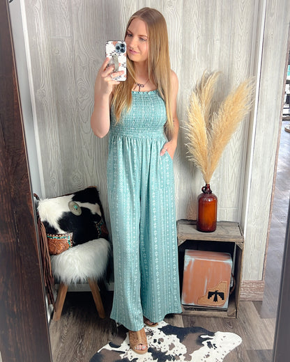 Turquoise Trails Smocked Jumpsuit – Western Aztec