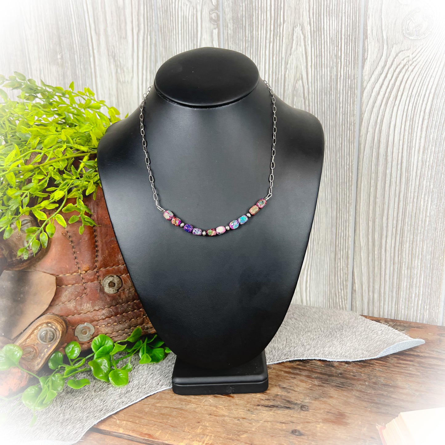 Varascite Sea Sediment & Sterling Silver Pearls Necklace