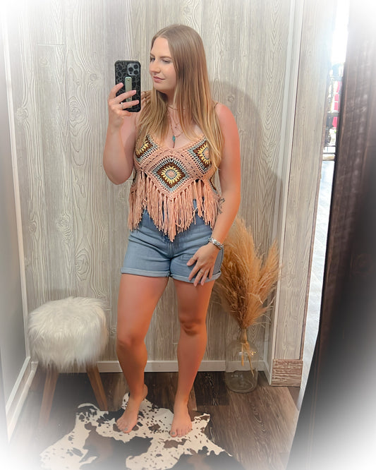 Boho Babe Crochet Fringe Top