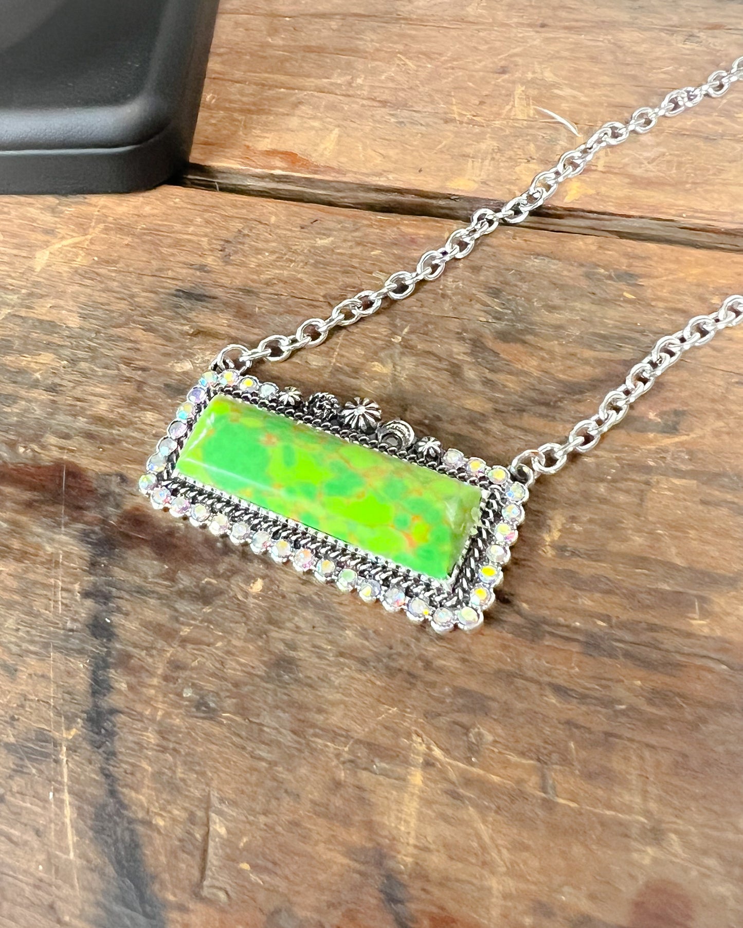 Fancy Western Bar Necklace - Lime Green