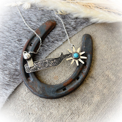 Western Cowboy Spur Necklace - Silver