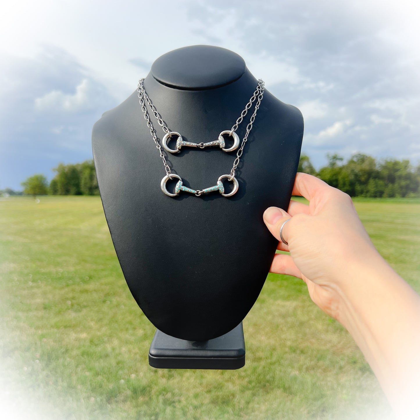 Turquoise Western Horse Bit Necklace & Earrings Set