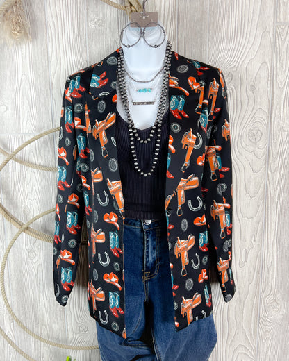 Trendy Western Print Blazer