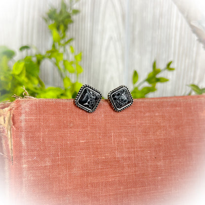 Small Western Stone Stud Earrings - Black