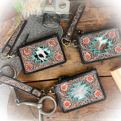Western Nation Tooled Leather & Cowhide Card Holder