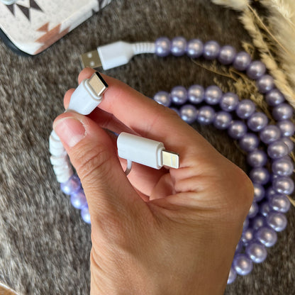 Purple Lavender Pearl Beaded Chargning Cord