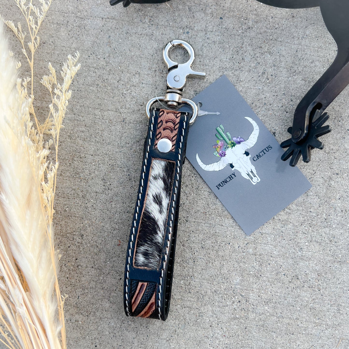 Shadowhorn Cowhide & Tooled Leather Western Keychain