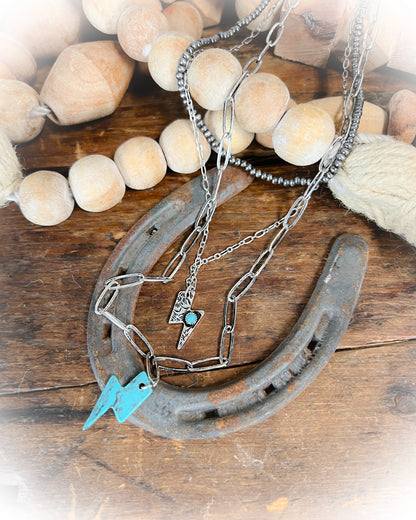 Lightning Bolt Layered Necklace - Turquoise