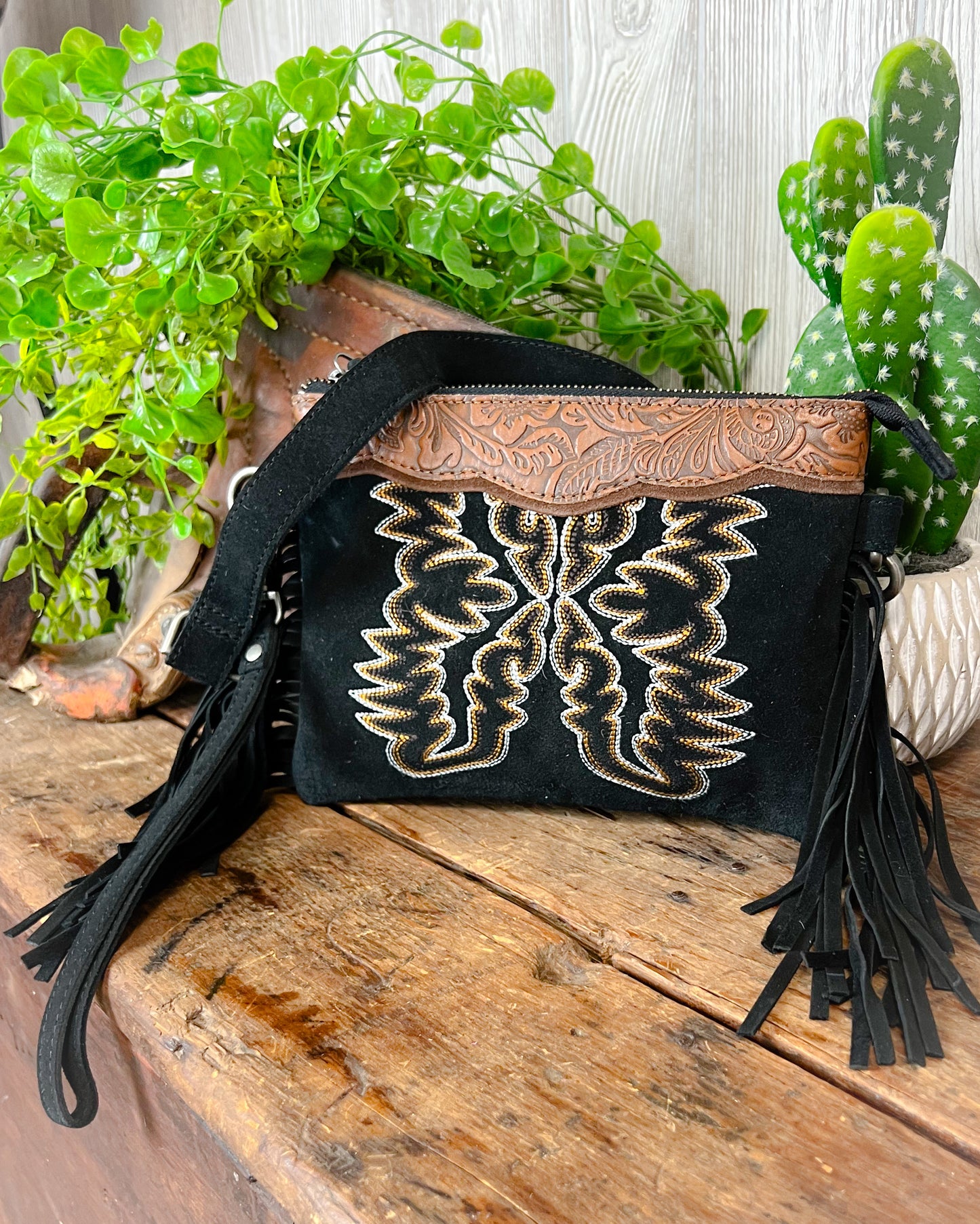 Western Dream Boot Stitch Crossbody Purse - Black