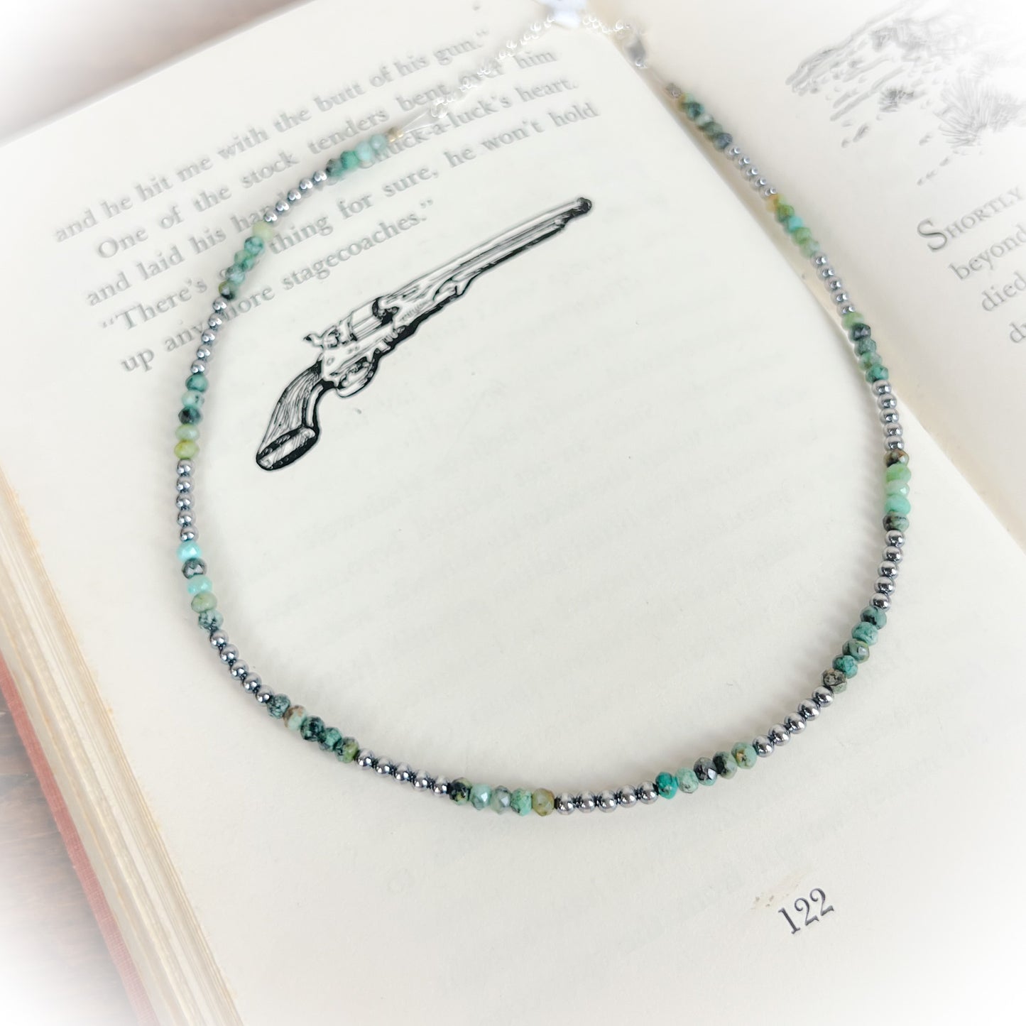 Novie – African Turquoise & Sterling Silver Pearl Choker Necklace (3mm)