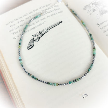 Novie – African Turquoise & Sterling Silver Pearl Choker Necklace (3mm)