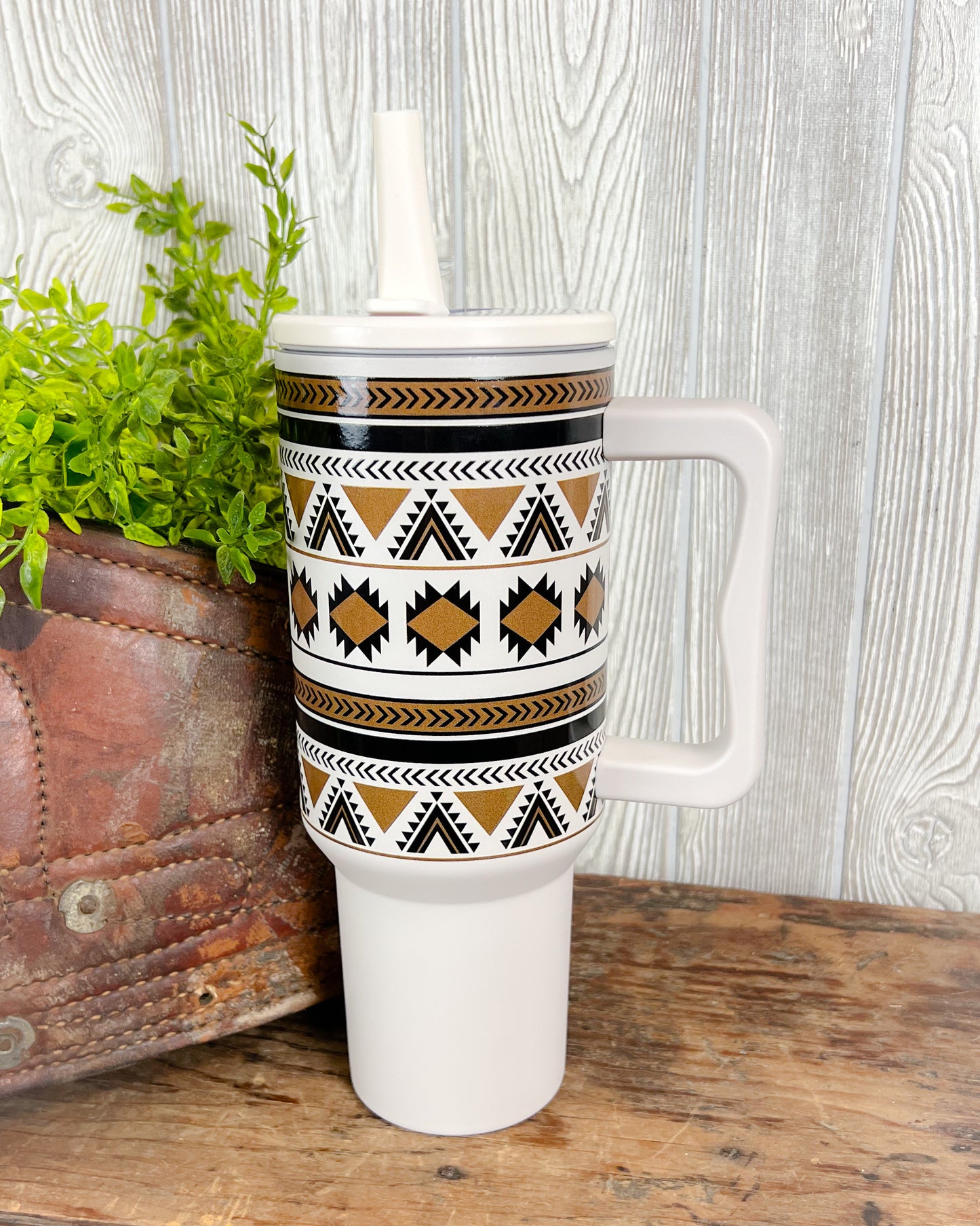 South Western Aztec Print Tumbler 40oz - Grey