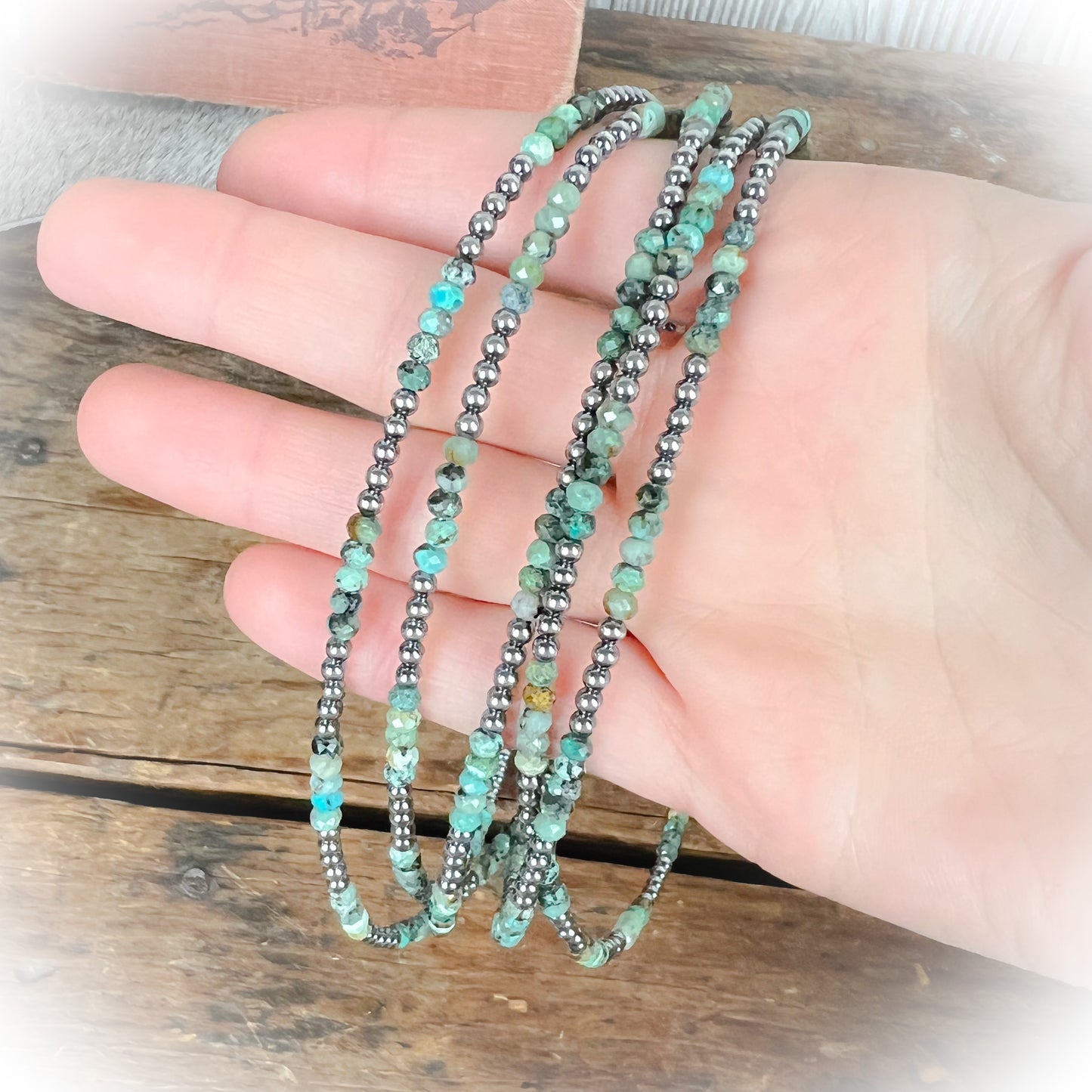 Novie – African Turquoise & Sterling Silver Pearl Choker Necklace (3mm)