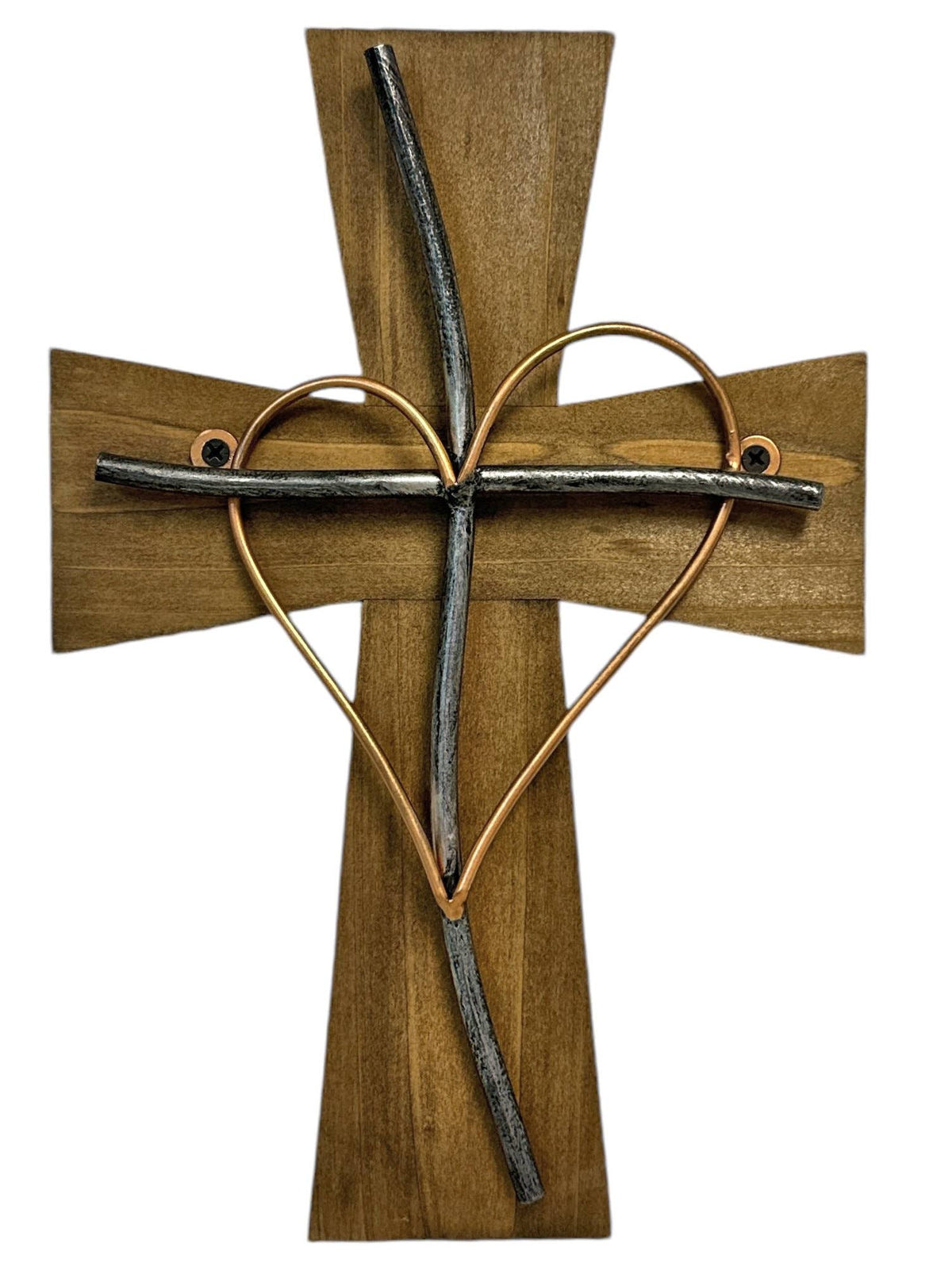 Wood & Metal Heart on Layered Cross Hanging Wall Cross