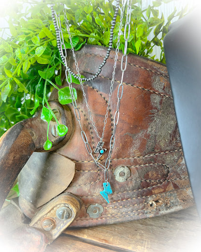 Lightning Bolt Layered Necklace - Turquoise