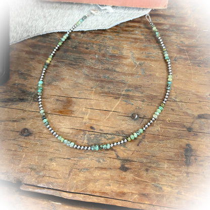 Novie – African Turquoise & Sterling Silver Pearl Choker Necklace (3mm)