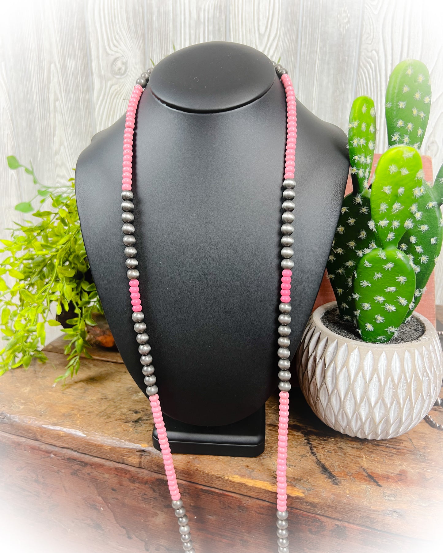 Navajo Pearl & Pink Long Beaded Necklace