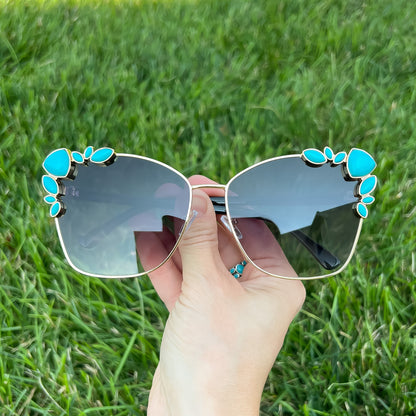 High Class Fancy Gold & Turquoise Stone Western Boho Sunglasses