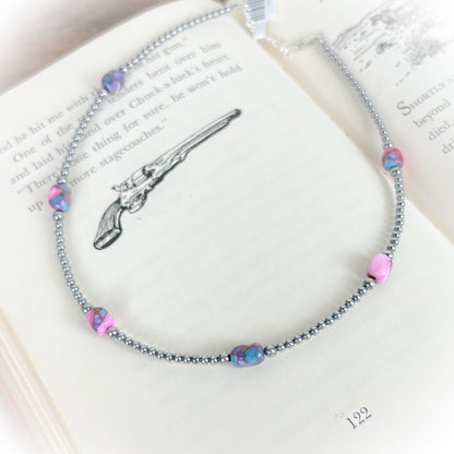 Tillie Pink Dyed Turquoise & Sterling Silver Pearl Choker Necklace