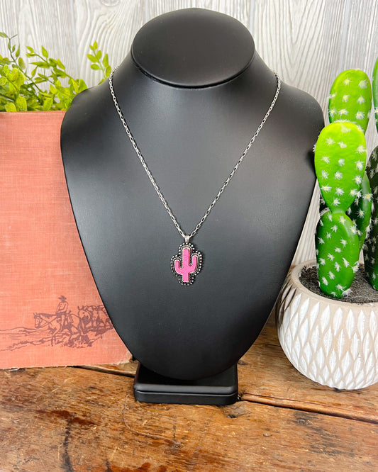 Cactus Stone Necklace - Hot Pink