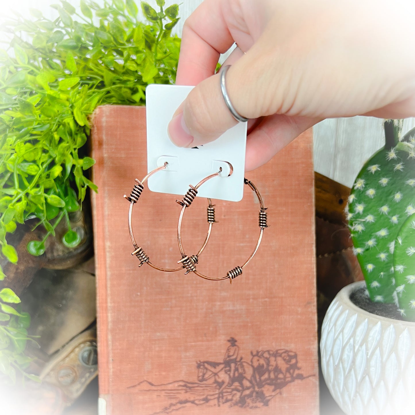 Barbed Wire Hoop Earrings - Bronze