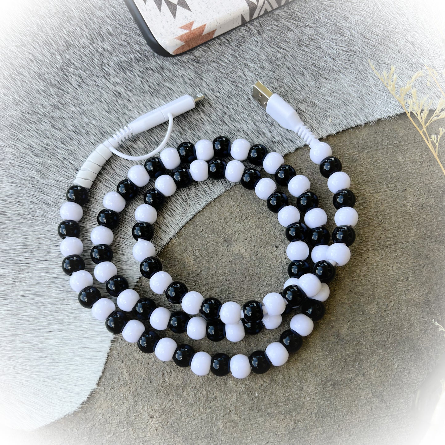 Black & White Beaded Charging Cord