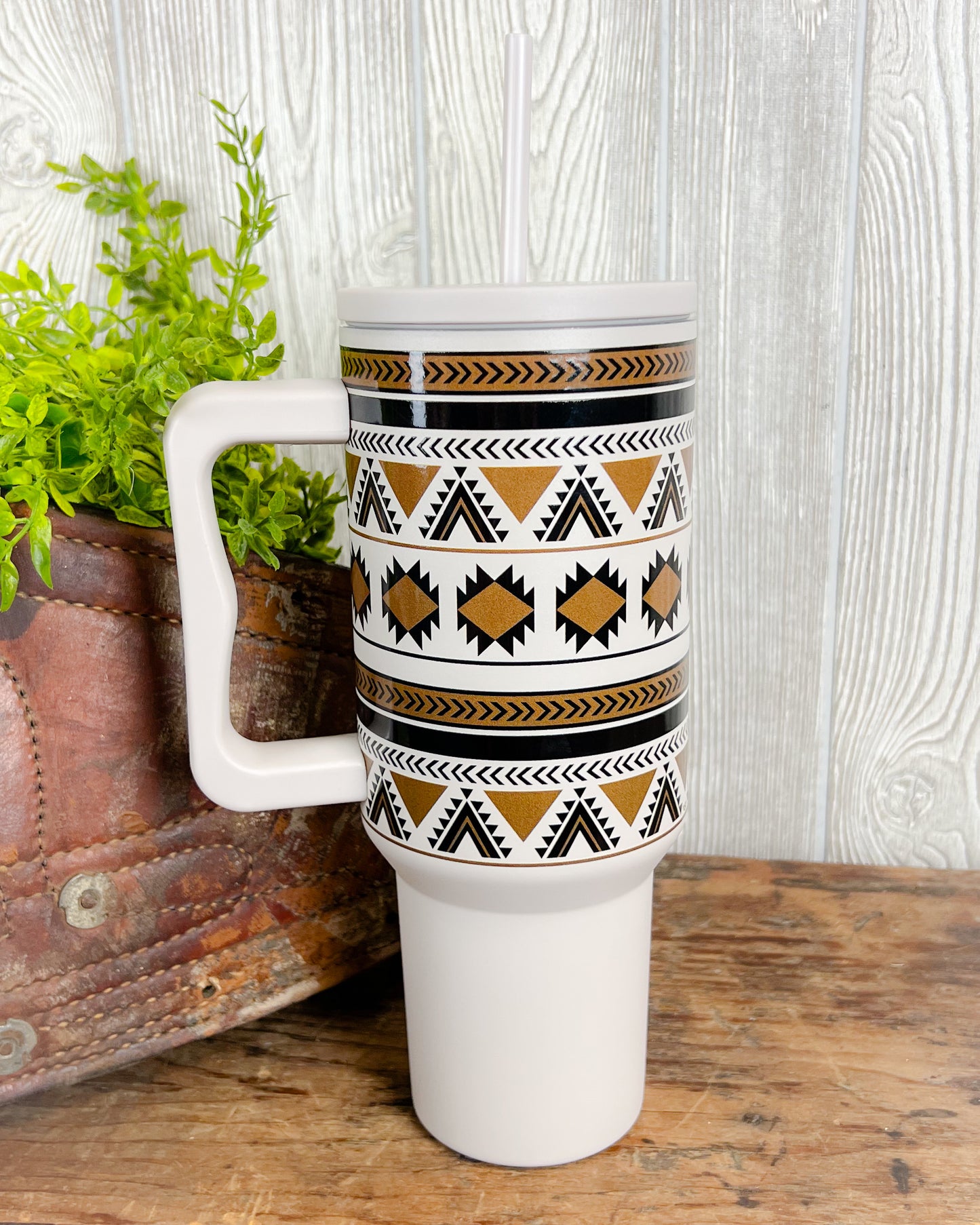 South Western Aztec Print Tumbler 40oz - Grey