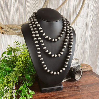 Stampede Navajo Style Pearl Long Necklace - 10mm - 64" - Silver