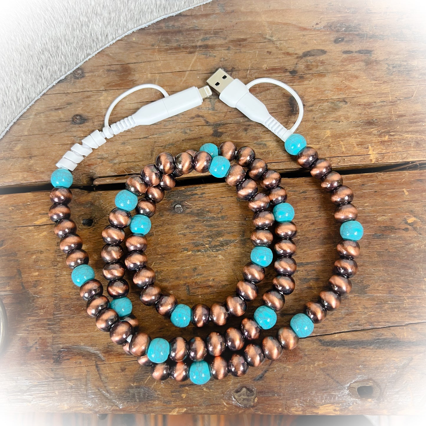 Bronze & Turquoise Western Boho Beaded Phone Charger