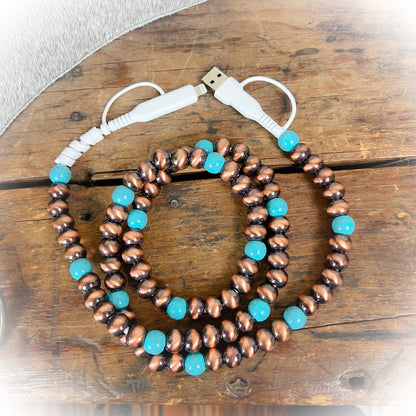 Bronze & Turquoise Western Boho Beaded Phone Charger