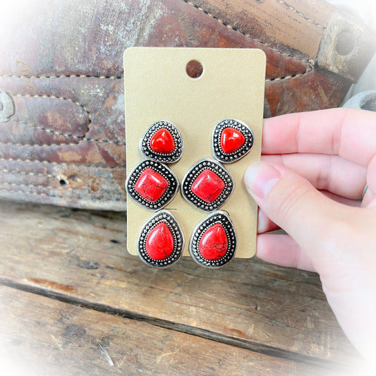 Years Ago Earring Set - Red