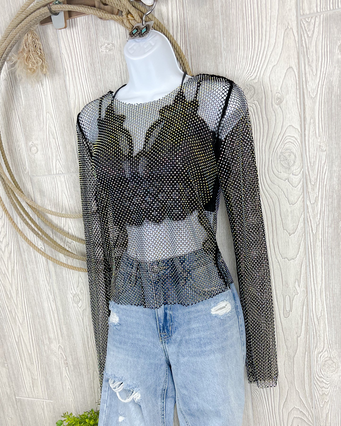 Rhinestone Mesh Top