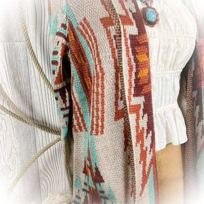 Fall Turquoise Canyon Aztec Duster Sweater Cardigan