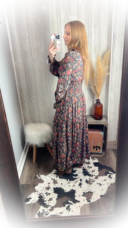 Navy Floral Horseshoe Western Dress