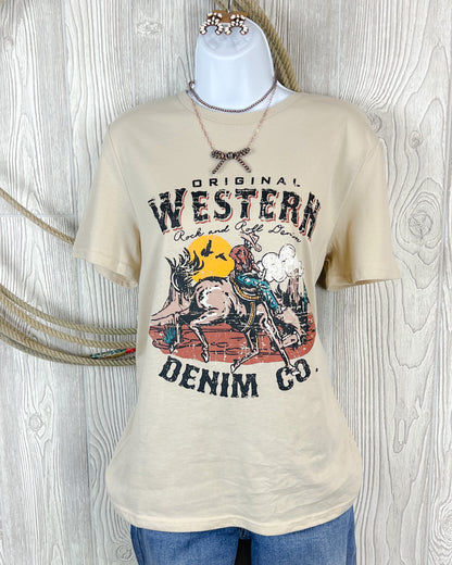 Original Western Denim Cowboy Skeleton Graphic Tee – Unisex Fit