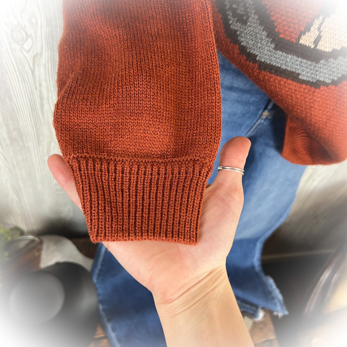 Oversized Western Horseshoe & Horse Head Sweater | Burnt Orange