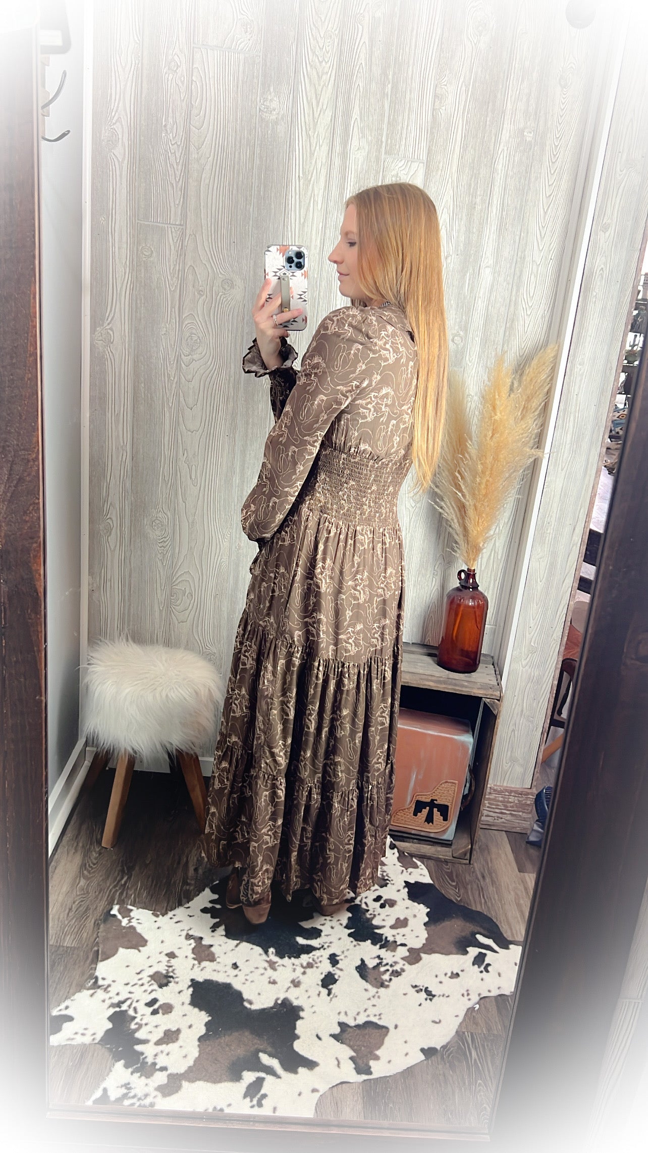 Cowgirl Rider Tiered Western Dress – Brown