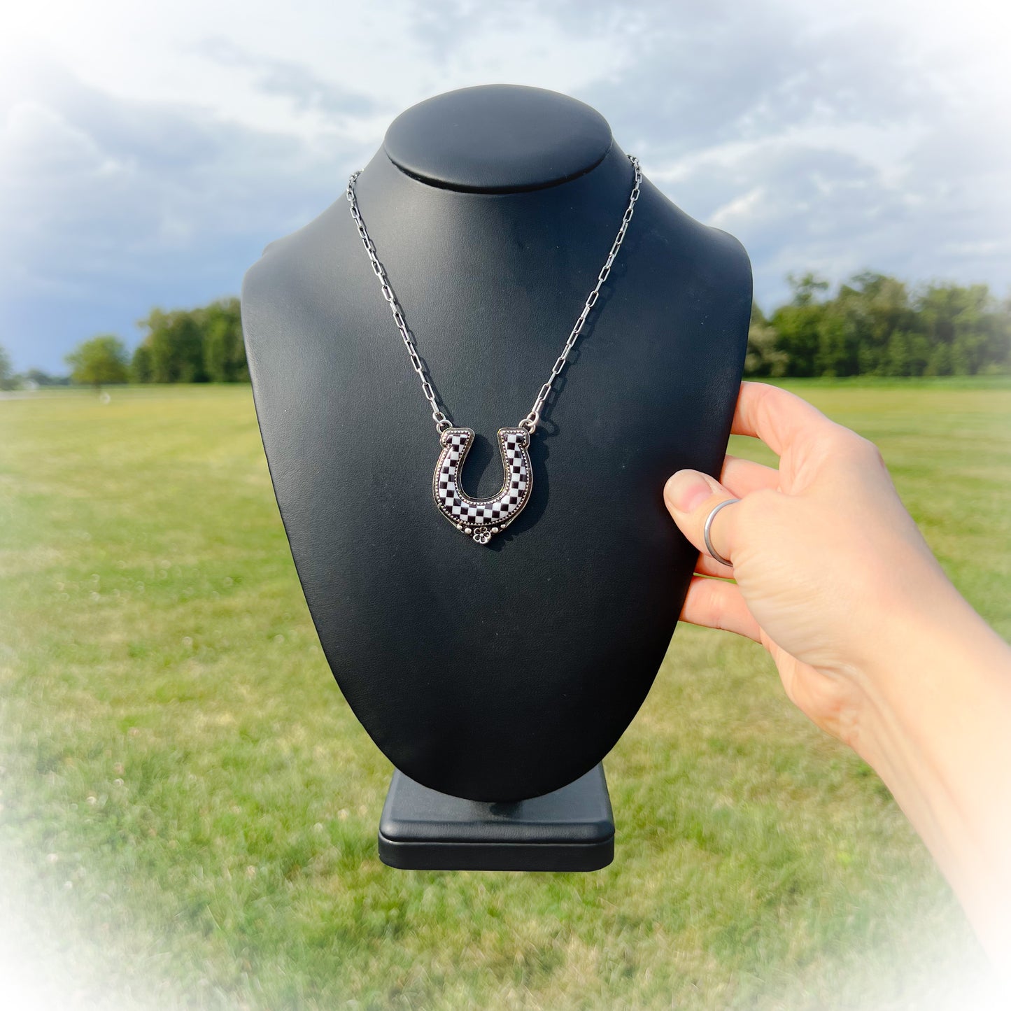 Western Checkered Horseshoe Necklace