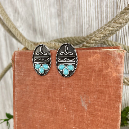 Western Boot Stitch Large Oval Stud Earrings