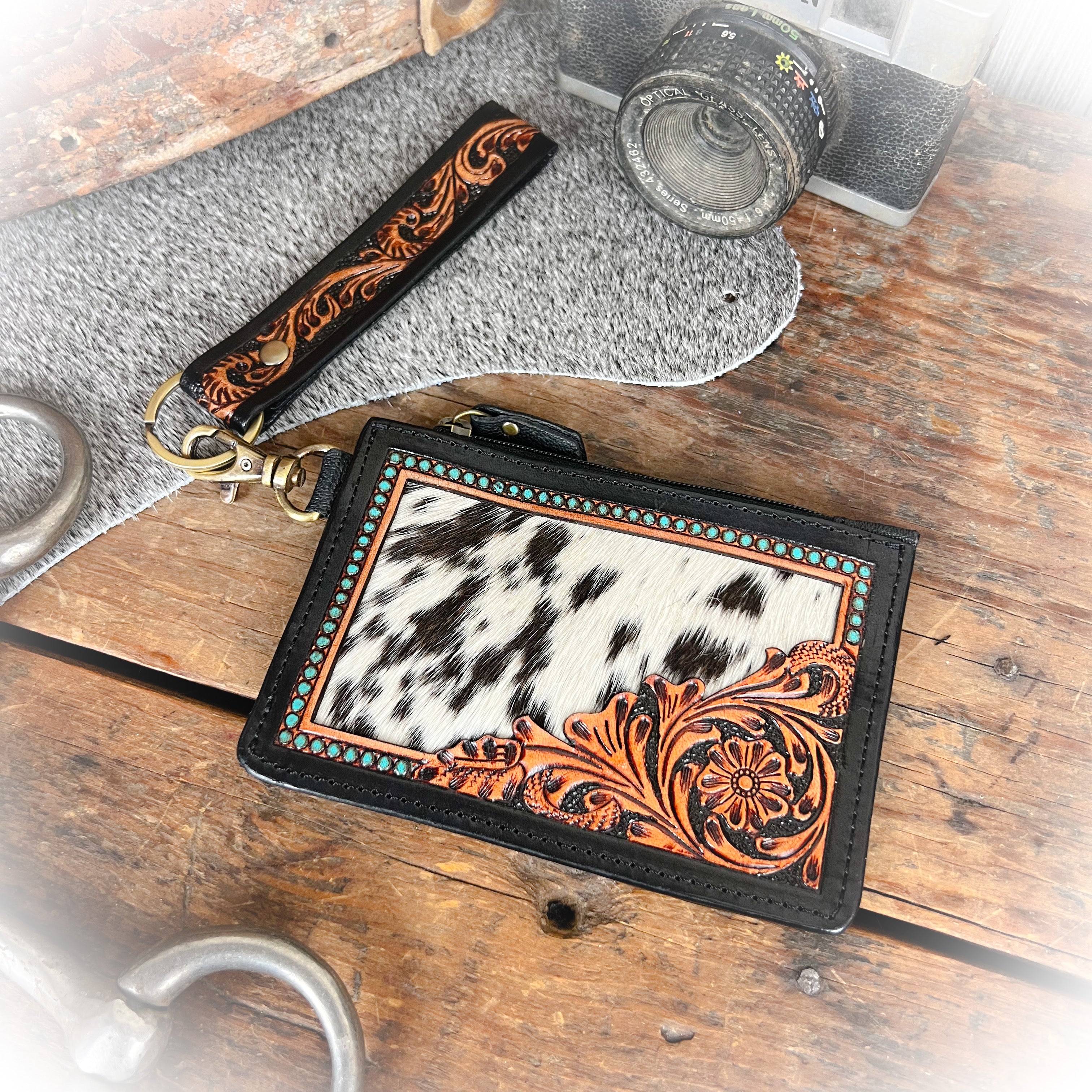 Cowboy Twilight Western Tooled Leather & Cowhide Card Holder – Punchy ...