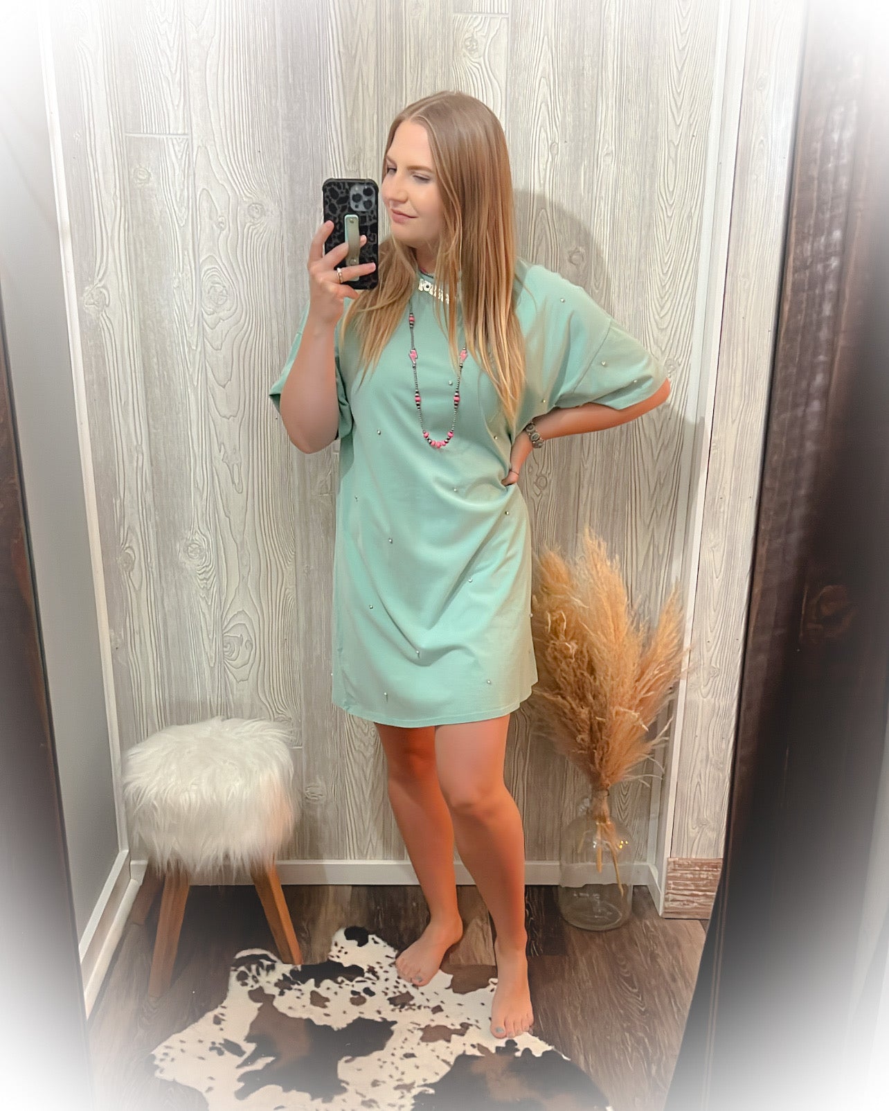 Turquoise Rhinestone - Tee Shirt Dress