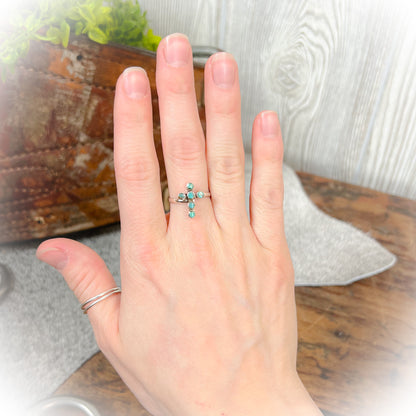 Sterling Silver Authentic Turquoise Cross Ring | Adjustable Western Jewelry