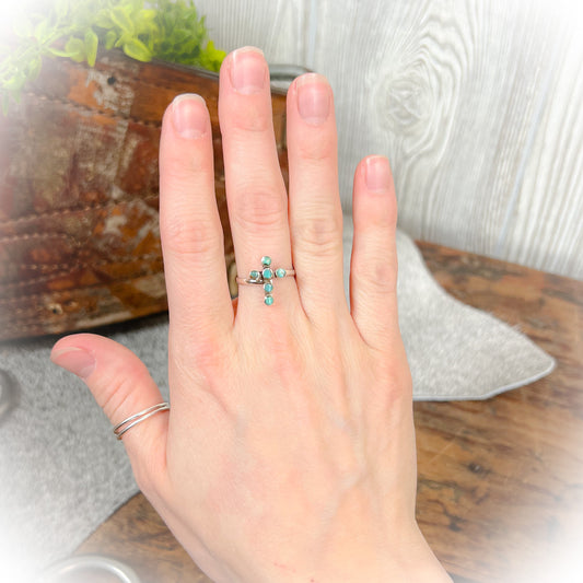 Sterling Silver Authentic Turquoise Cross Ring | Adjustable Western Jewelry