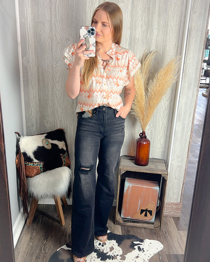 Rustling Rodeo Flutter Sleeve Top – Western Modest Blouse