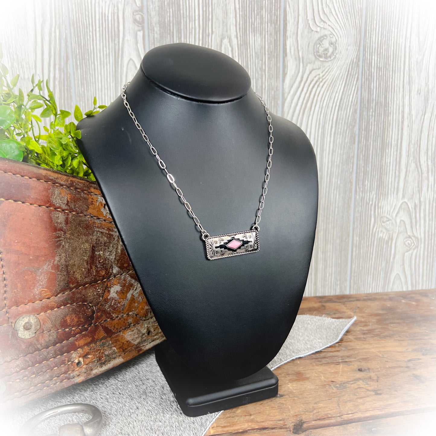 Pink Coral Western Aztec Bar Necklace