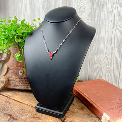 Western Steer Head Necklace - Red