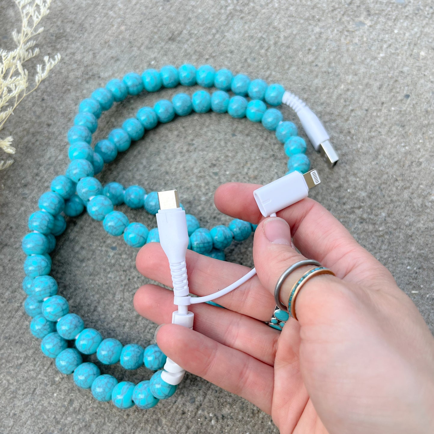 Western Turquoise Beaded Western Charging Cord